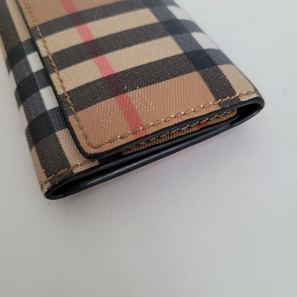 Burberry Nova Check Canvas 6 Key Holder Case Wallet Tan Black Silver Tone